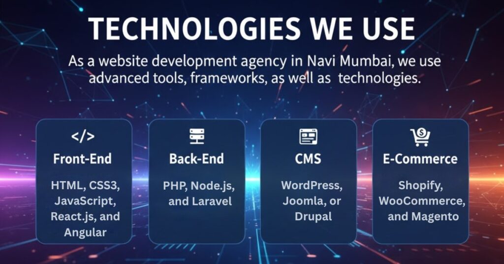 Technologies We Use for  Website Development website development agency in Navi Mumbai