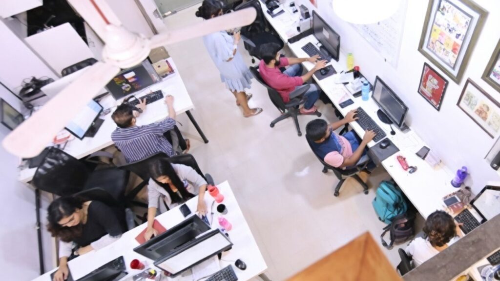 video production team working together